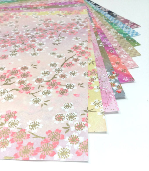 Washi Kawasumi Hand-Dyed Cherry Pattern Chiyogami Yuzen Washi B4 - 10 Patterns-Kiichin - The #1 Place for Japanese Goods in Your Hand!