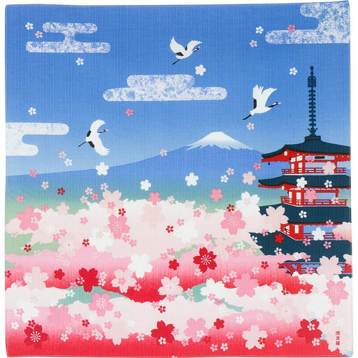Hama Pattern Furoshiki 50Cm Sakura Five-Storied Pagoda Mt. Fuji Blue - Authentic Japanese Design-Kiichin - The #1 Place for Japanese Goods in Your Hand!