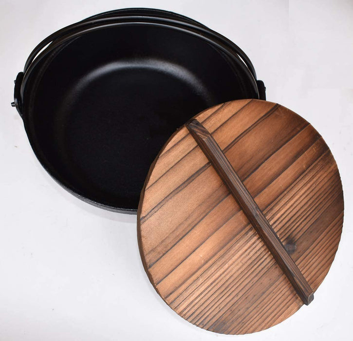 Ishigaki Industry 24Cm Black Iron Casting Irori Pot with Wooden Lid - Made in Japan-Kiichin - The #1 Place for Japanese Goods in Your Hand!
