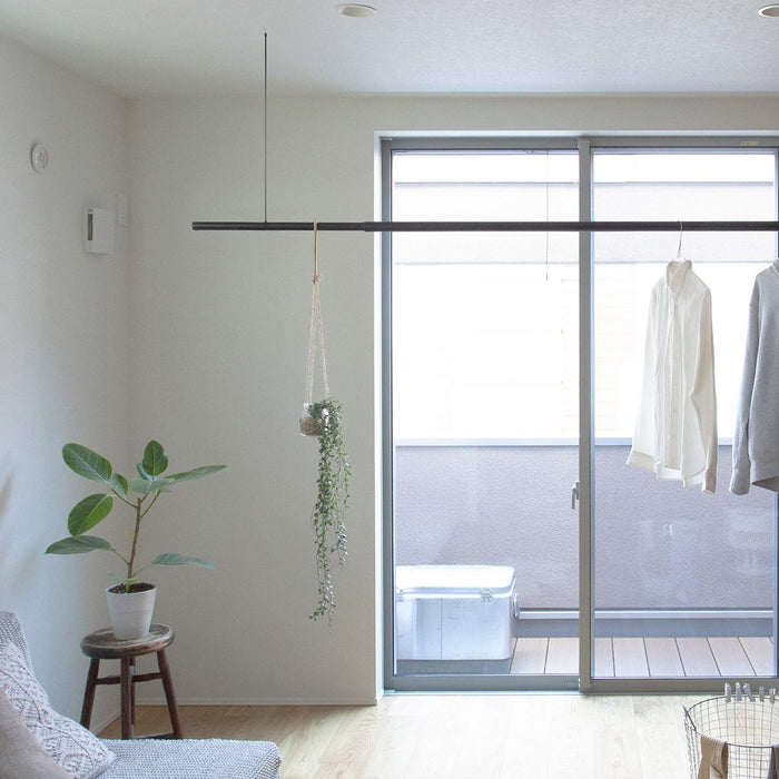 Moritaalumi Industry Indoor Clothesline - Stretchable Laundry Bar, 1.28M-2.3M, 10Kg Load, Black-Kiichin - The #1 Place for Japanese Goods in Your Hand!