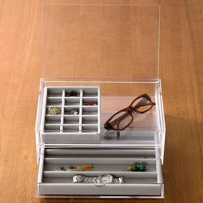 Mujirushi Ryohin 82998290 Acrylic Case 2-Tier Drawer with Lid - 25.5x17x9.5cm-Kiichin - The #1 Place for Japanese Goods in Your Hand!