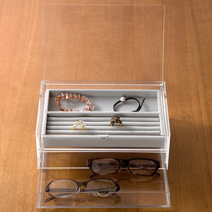 Mujirushi Ryohin 82998290 Acrylic Case 2-Tier Drawer with Lid - 25.5x17x9.5cm-Kiichin - The #1 Place for Japanese Goods in Your Hand!