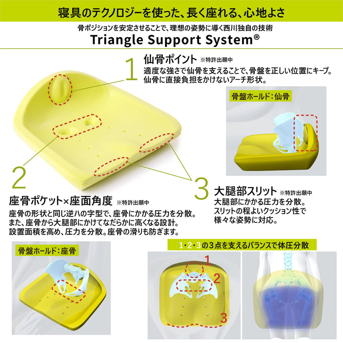 Nishikawa Pelvic Support Cushion - Triangular Support System for Ideal Sitting Posture-Kiichin - The #1 Place for Japanese Goods in Your Hand!