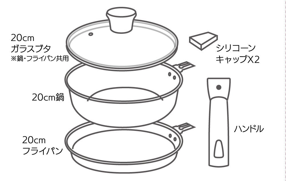Skater 4Pc Set Anf2 18cm Frying Pan 20cm Pot Gas Fire Compatible Removable Handle Glass Lid-Kiichin - The #1 Place for Japanese Goods in Your Hand!