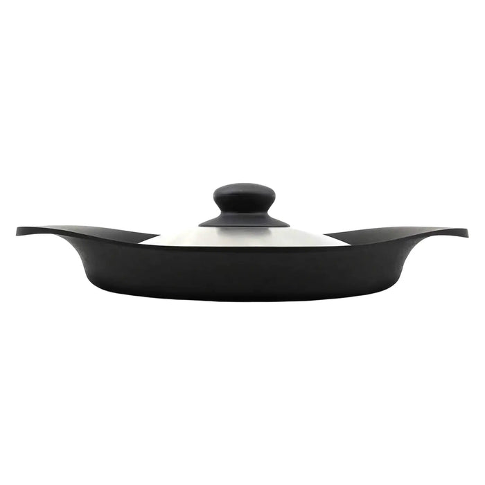 Nihon Yoshokki 22Cm Cast Iron Induction Grill Pan with Stainless Steel Lid - Made in Japan-Kiichin - The #1 Place for Japanese Goods in Your Hand!
