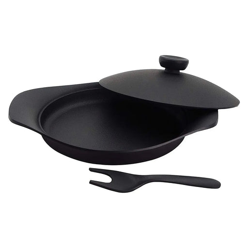 Nihon Yoshokki 22Cm Cast Iron Induction Oil Pan Griddle with Lid & Fork - Made in Japan-Kiichin - The #1 Place for Japanese Goods in Your Hand!